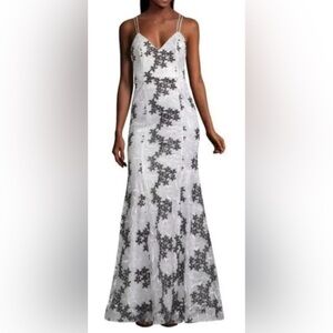 My Michelle Embroidered Floral Maxi Dress Black White Size 3 NWT $200 MSRP